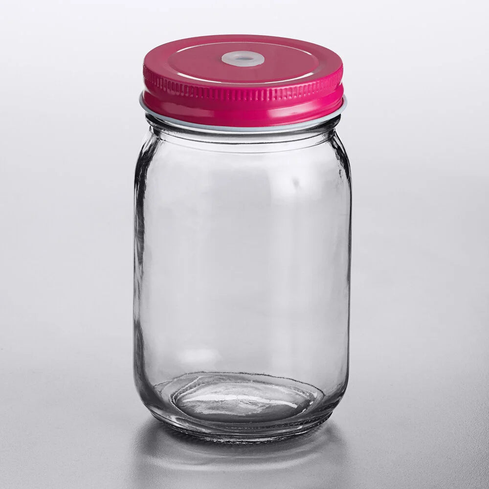 16 oz Mason Jar With Pink Lid